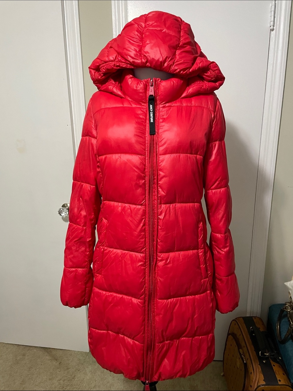Vintage- Juicy Couture- Black Label!! Red Quilted Puffer Coat with Hood!